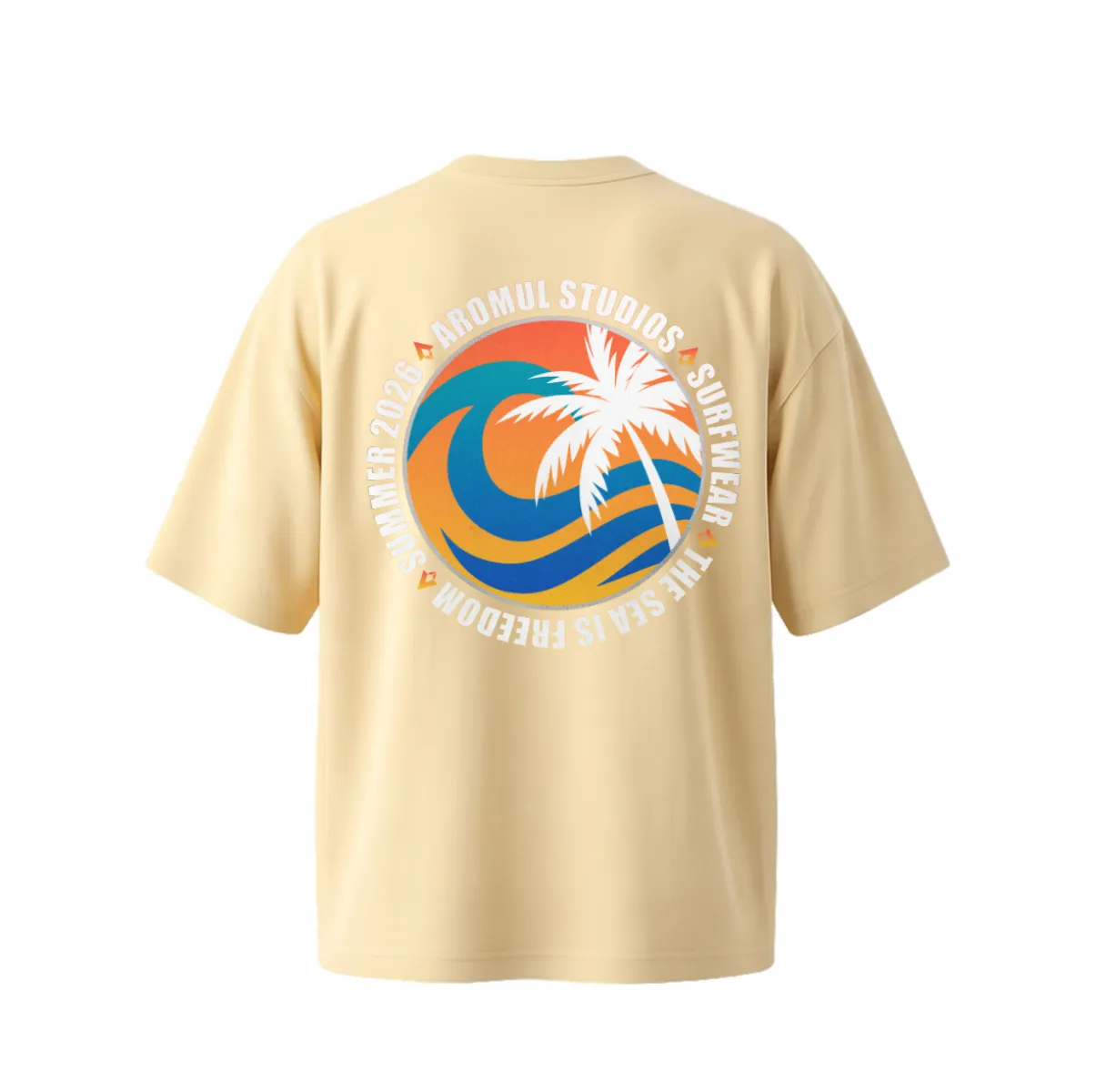 Camiseta Horizonte detras oversize beige-Aromul