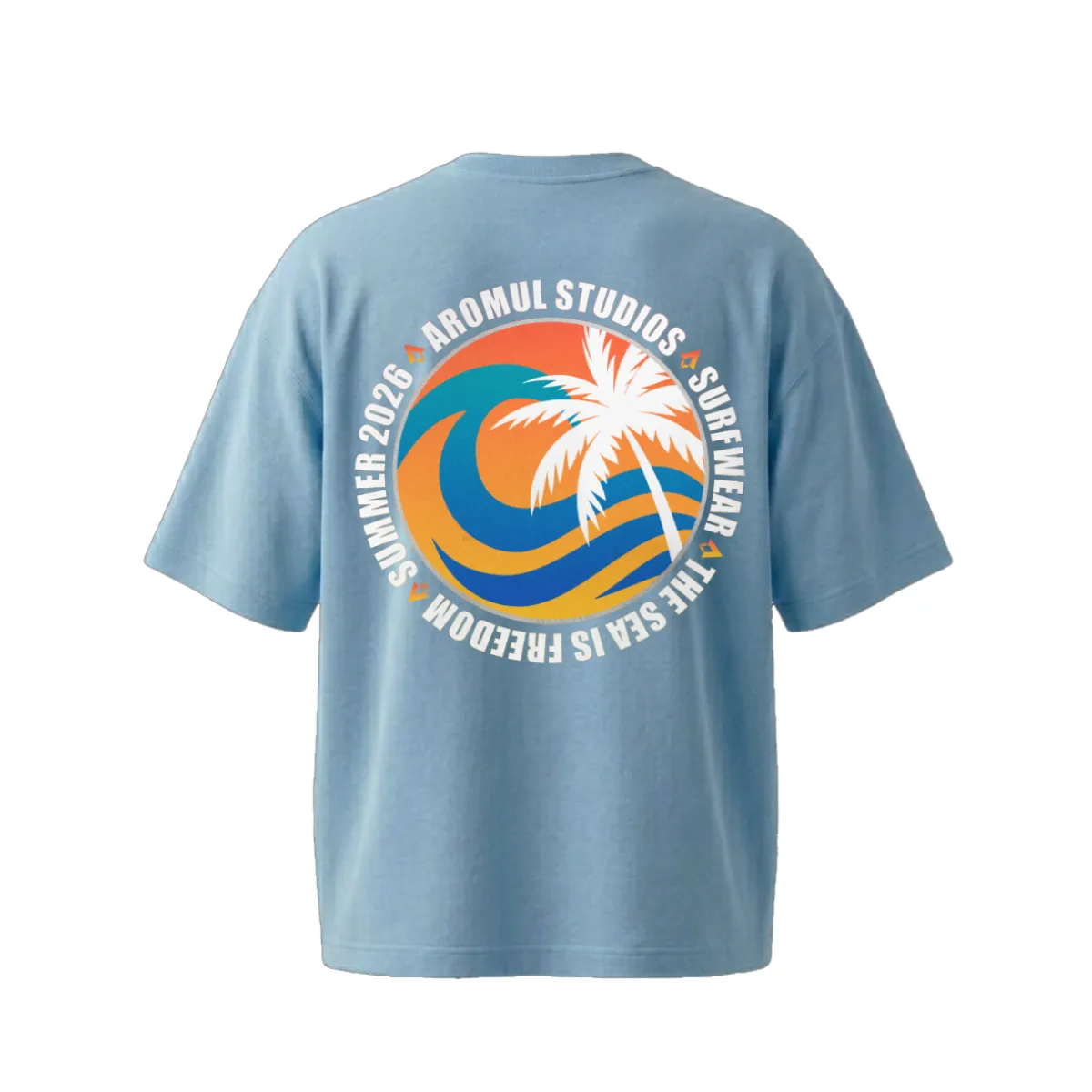 Camiseta Horizonte detras oversize celeste-Aromul