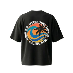 Camiseta Horizonte detras oversize negra-Aromul