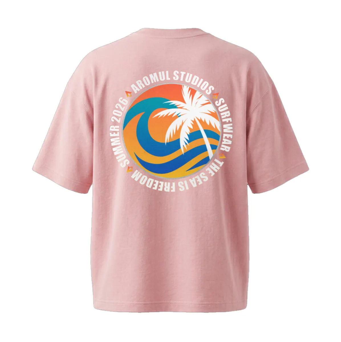 Camiseta Horizonte detras oversize rosa-Aromul